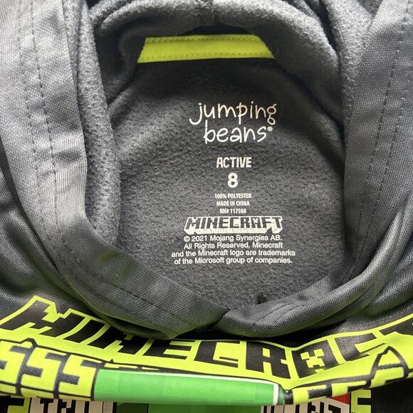 Jumping Beans Boys Minecraft Hoodie Creeper TNT Size 8 Black Warm - Picture 3 of 7